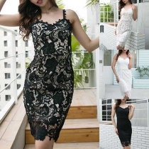 Sexy Backless V-neck Slim Fit Sing Lace Dress