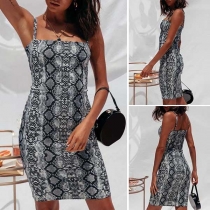 Sexy Backless Slim Fit Snakeskin Printed Sling Dress