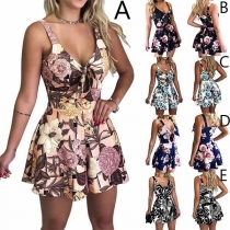 Sexy Backless V-neck High Waist Printed Sling Romper