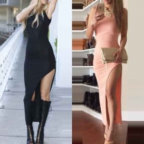 Sexy Crossover Backless Slit Hem Solid Color Party Dress