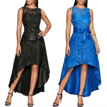 Sexy Sleeveless Round Neck High-low Hem Lace Party Dress