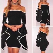 Sexy Off-shoulder Boat Neck Trumpet Sleeve Slim Fit Dress