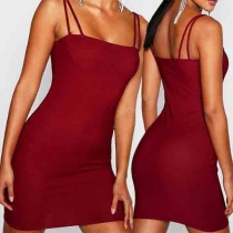 Sexy Backless Solid Color Slim Fit Sling Dress