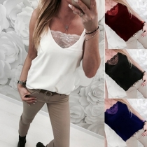 Fashion Solid Color Lace Spliced Tank Top
