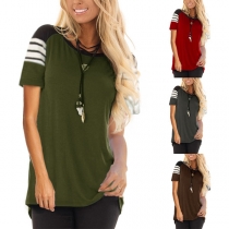Fashion Contrast Color Short Sleeve Round Neck T-shirt 