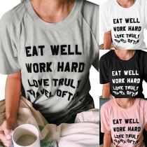 Fashion Letters Printed Short Sleeve Round Neck T-shirt