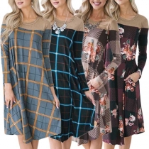 Fashion Long Sleeve Round Neck Loose Printed Dress
