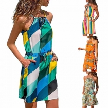 Sexy Off-shoulder Printed Sling Dress