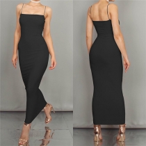 Sexy Backless Solid Color Slim Fit Sling Dress