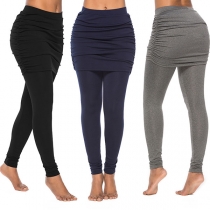 Mode Enfärgad hög midja i två delar Leggings