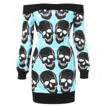 Sexy Off-shoulder Long Sleeve Skull Head Printed Dress