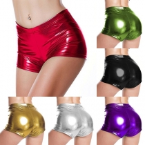 Mode-Mode enfärgade PU-lädershorts med hög midja