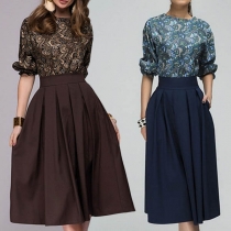 Fashion 3/4 Puff Sleeve Round Neck Printed Spliced Dress