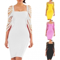 Sexy Square Collar Hollow Out Slim Fit Dress