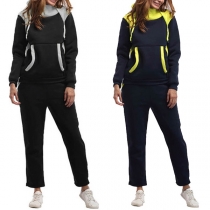 Fashion Contrast Color Hoodie + Pants Sports Suit