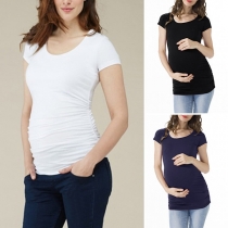 Fashion Short Sleeve Round Neck Maternity Dress