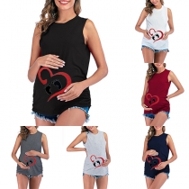 Fashion Round-neck Sleeveless Fingerprint Footed Pattern Pregnant Women's Shirt