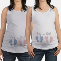 Fashion Round-neck Sleeveless Footed Printed Pattern Pregnant Women's Shirt