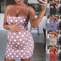 Fashion Contrast Color Halter Sleeveless Wave Points Over-hip Dress