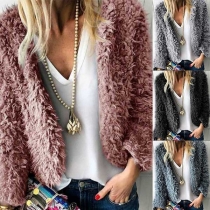 Fashion Solid Color Long Sleeve Plush Cardigan