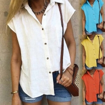 Fashion Solid Color Short Sleeve POLO Collar Shirt