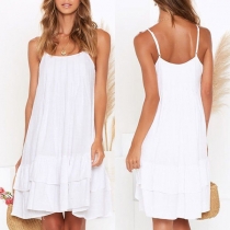 Fresh Style Backless Ruffle Hem Solid Color Sling Dress