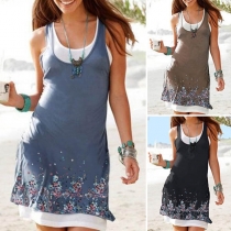 Fashion Tank Dress + Sleeveless Printed Dress Two-piece Set
