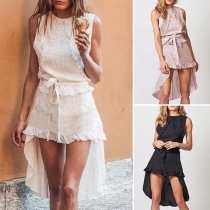 Chic Style Sleeveless Round Neck High-low Hem Ruffle Dress