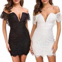 Sexy Off-shoulder V-neck Slim Fit Lace Dress