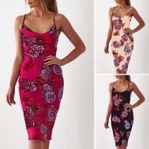 Sexy Backless V-neck Slim Fit Printed Sling Dress