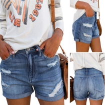 Fashion High Waist Ripped Denim Shorts 