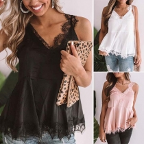 Sexy Backless V-neck Lace Spliced Sleeveless Top 