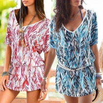 Fashion Short Sleeve V-neck Colorful Printed Dress