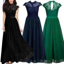Sexy Backless Lace Spliced High Waist Party Dress
