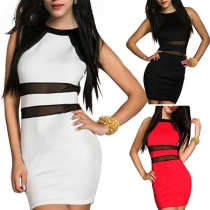 Sexy See-through Gauze Spliced Sleeveless Round Neck Dress