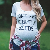 Fashion Letters Printed Short Sleeve Round Neck Maternity T-shirt