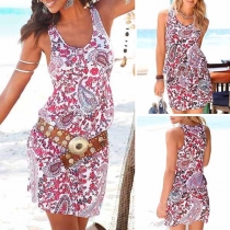Bohemian Style Sleeveless V-neck Printed Dress