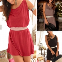 Casual Style Sleeveless Round Neck Elastic Waist Dress