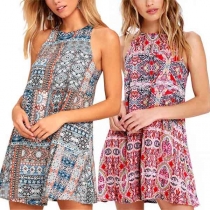 Fashion Contrast Color Sleeveless Hollow Out Over-hip Short Dress