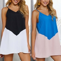 Sexy Backless V-neck Contrast Color Sling Dress