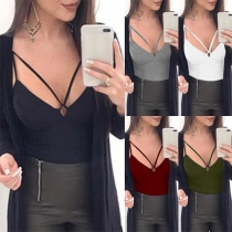 Sexy V-neck Solid Color Slim Fit Sling Top 