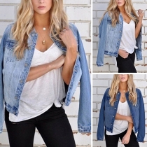 Fashion Long Sleeve POLO Collar Denim Coat (It falls small)