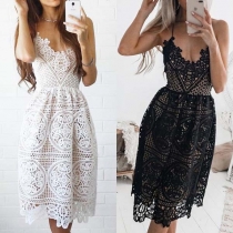 Sexy Backless V-neck Sling Lace Dress
