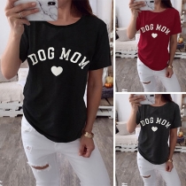 Fashion Letters Printed Short Sleeve Round Neck T-shirt 