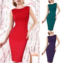 Sexy Lace Spliced Sleeveless Round Neck Slim Fit Dress