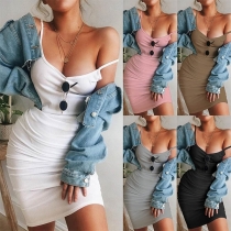 Sexy Backless Solid Color Slim Fit Sling Dress