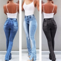Fashion High Waist Slim Fit Flared Hem Jeans 
