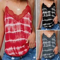 Sexy Backless V-neck Lace Spliced Printed Cami Top 