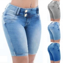 Fashion High Waist Slim Fit Knee-length Denim Shorts 