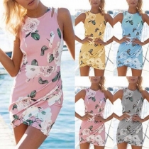 Fashion Sleeveless Round Neck Slim Fit Printed Dress